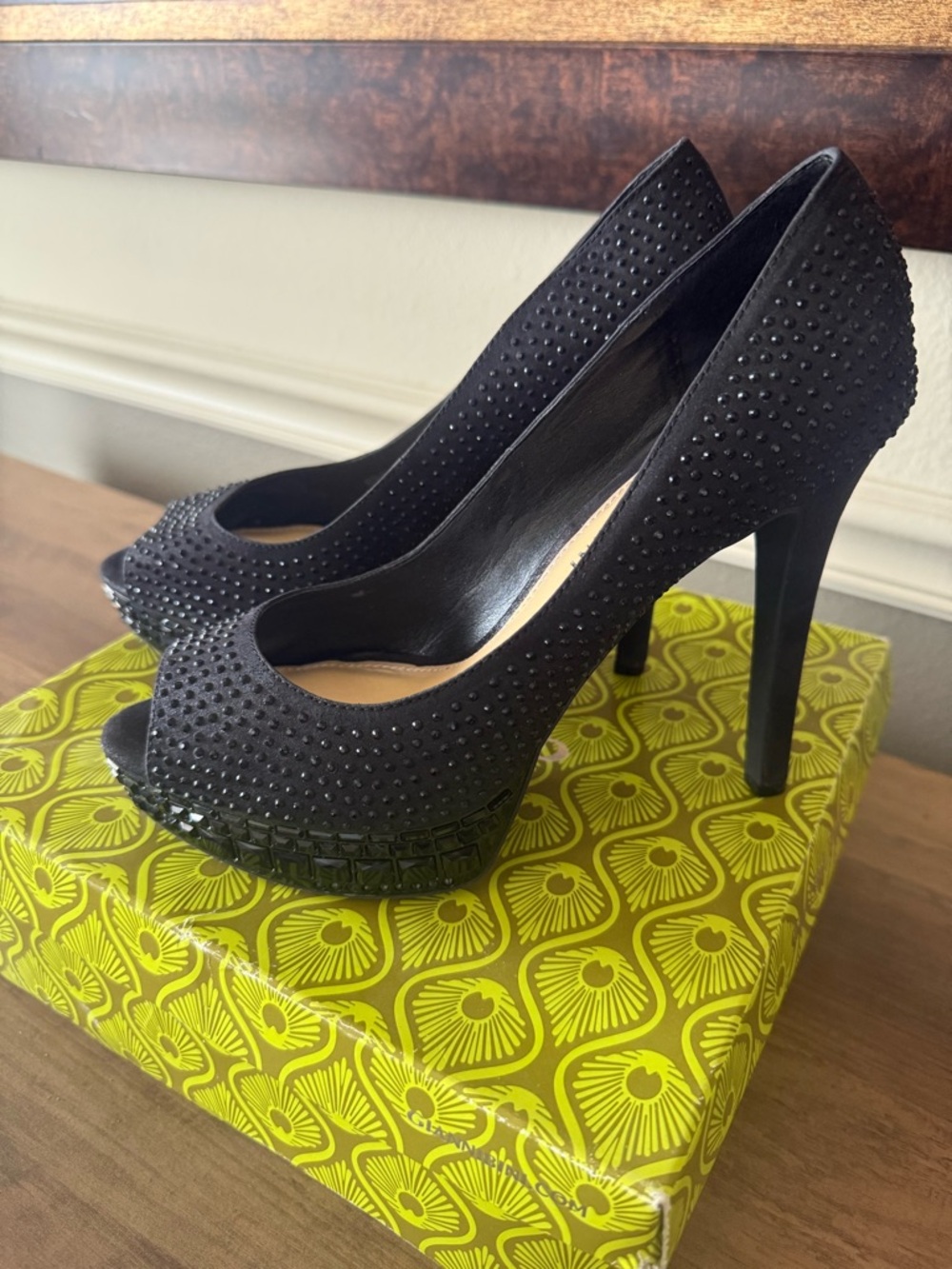 Gianni Bini - Jenelle Black Studded Peep-Toe High Heels - Women's